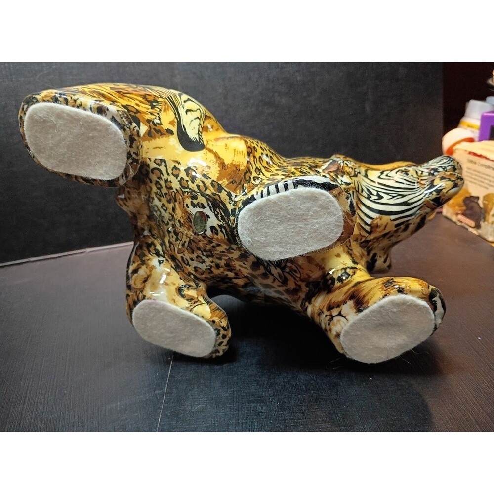 Vintage La Vie Safari Patchwork Bear Figurine Porcelain Wildlife Animal Print 9" - Picture 12 of 13